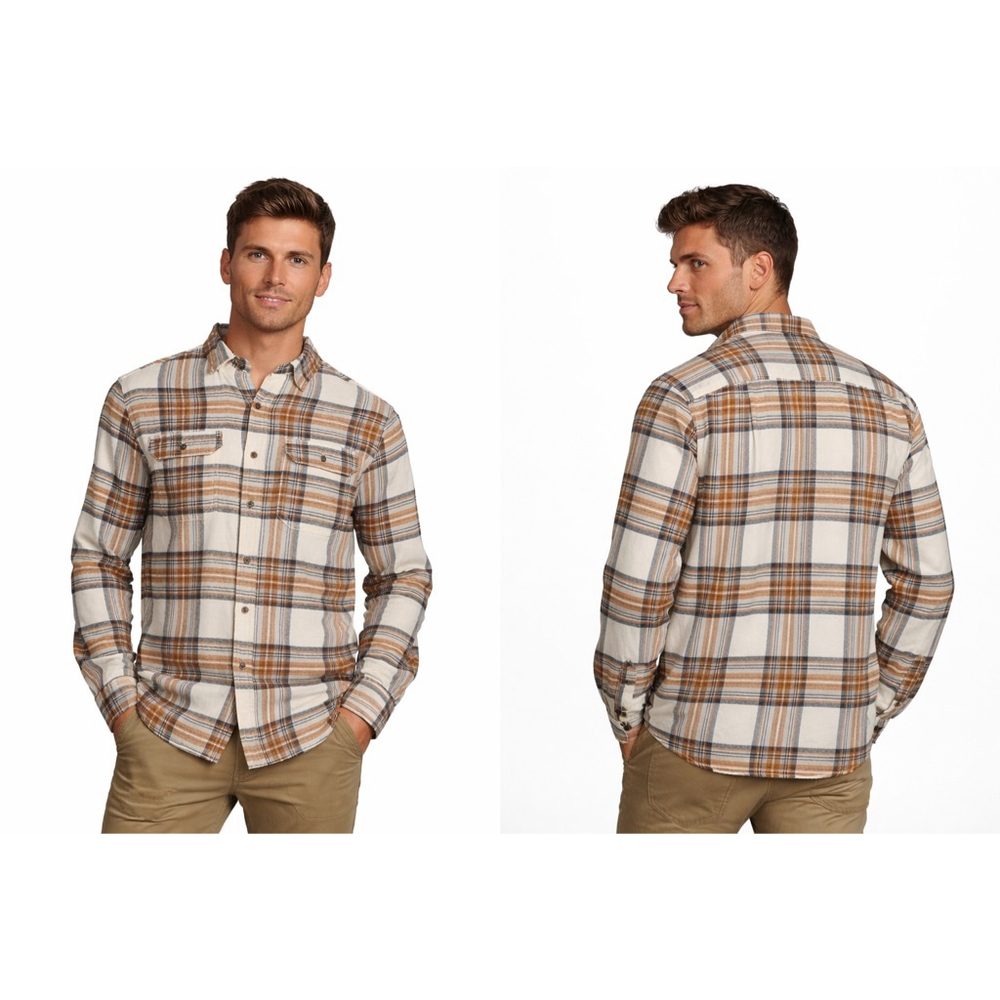 Men's GEORGE Casual Button Down Shirt M White Brown Plaid